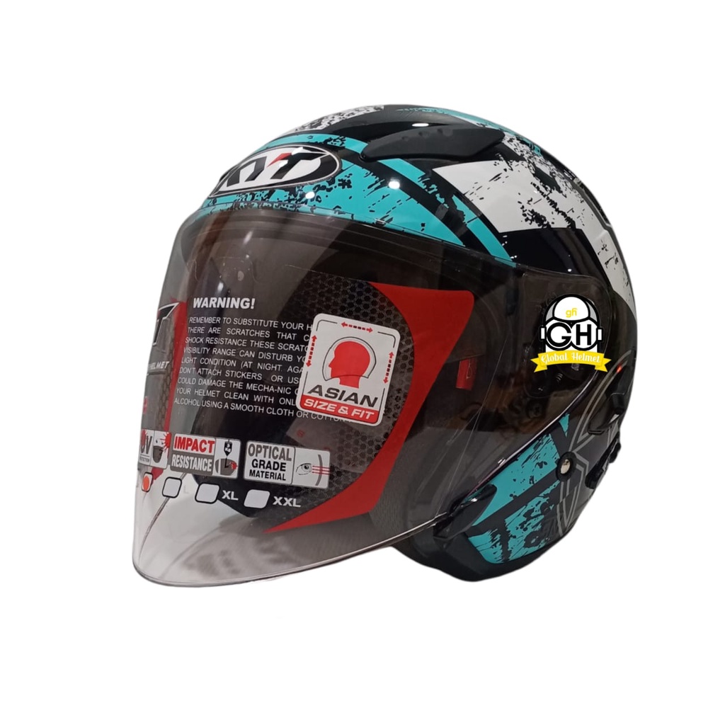 HELM KYT GALAXY FLAT R #5 BLACK AQUA BLUE DOUBLE VISOR HALF FACE