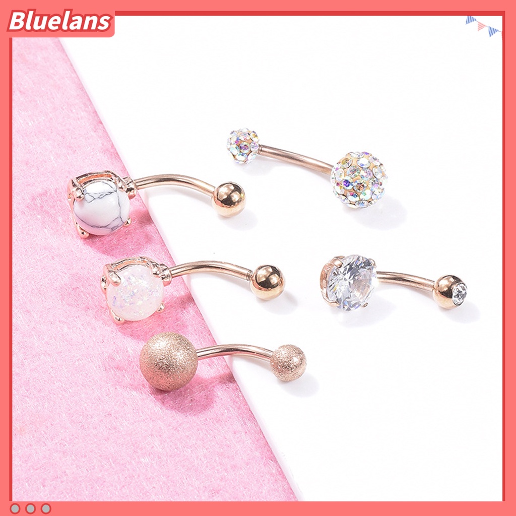 5pcs / Set Cincin Tindik Pusar Perut Anti Alergi Bahan Zirkon Untuk Pesta