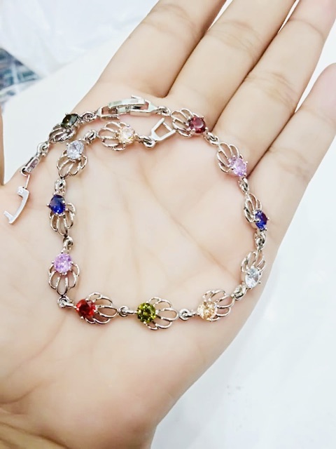 Gelang permata warna warni gelamg wanita lapis emas putih gelang replika berlian