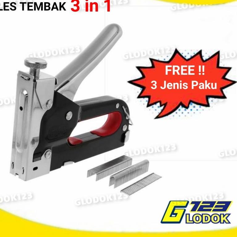 

Promo - Staple Staples Steples Gun Tembak 3 in 1 Jok Kulit Kayu Karpet Kardus