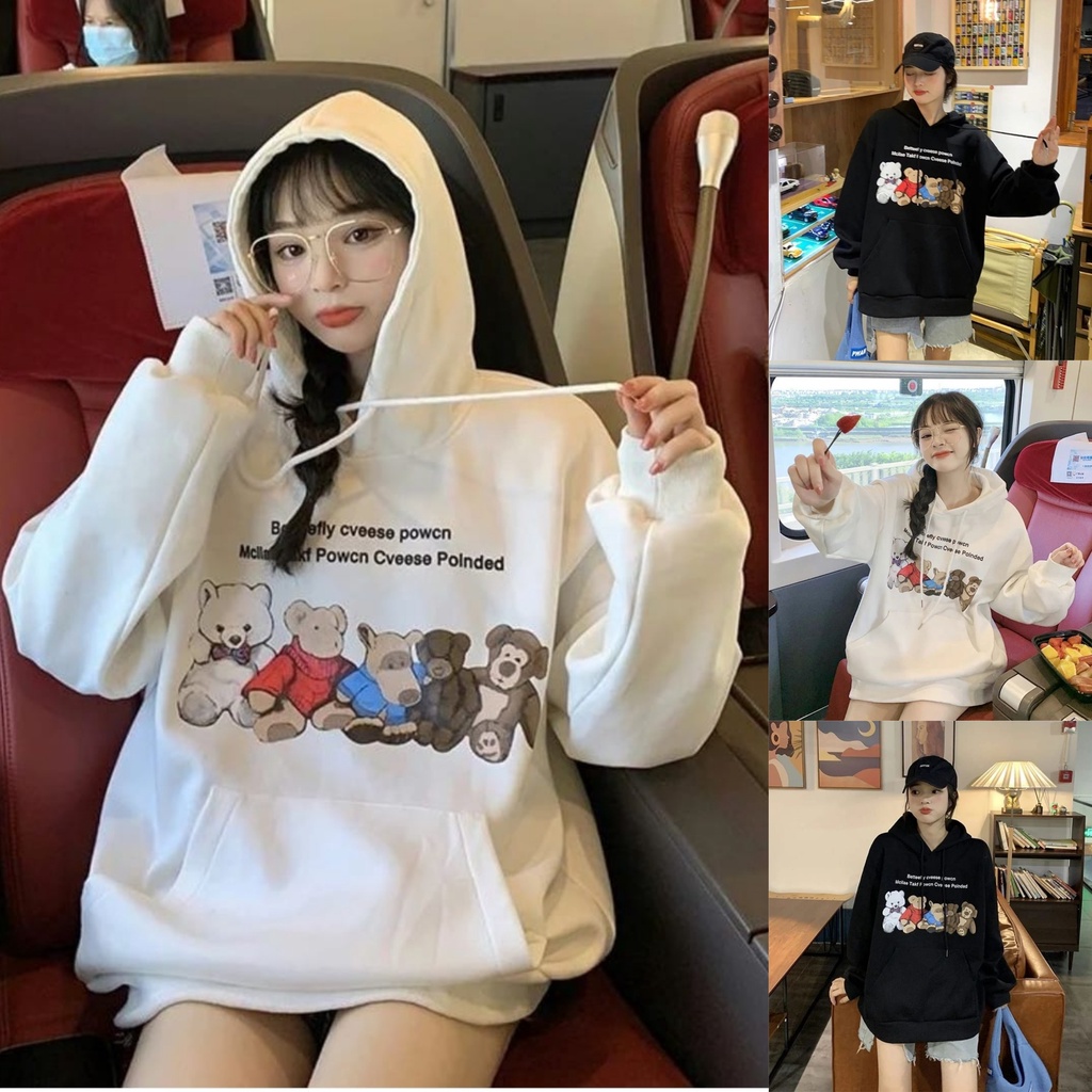 HOODIE BEAR FAMILY SWEATER WANITA / SWEATER HODIE OVERSIZE / HOODIE FLEECE