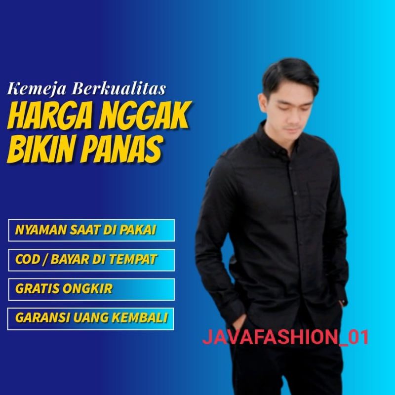 Kemeja Polos Pria Lengan panjang Warna Hitam item black