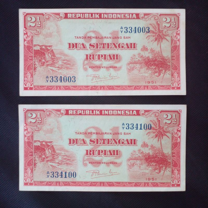 2 LEMBAR 2,5 RUPIAH 1951 PEMANDANGAN ALAM