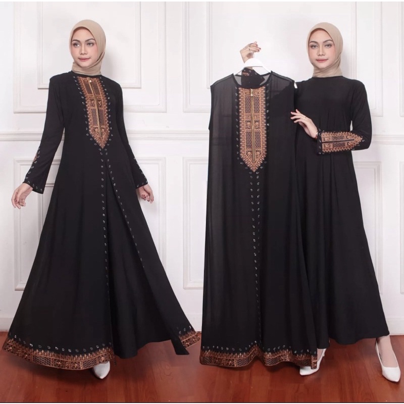 MF Store - COD - Gamis Abaya Turkey Mewah Rompi Pisah 2 in 1 Terbaru - Abaya Set Outer Bordir mix Pa