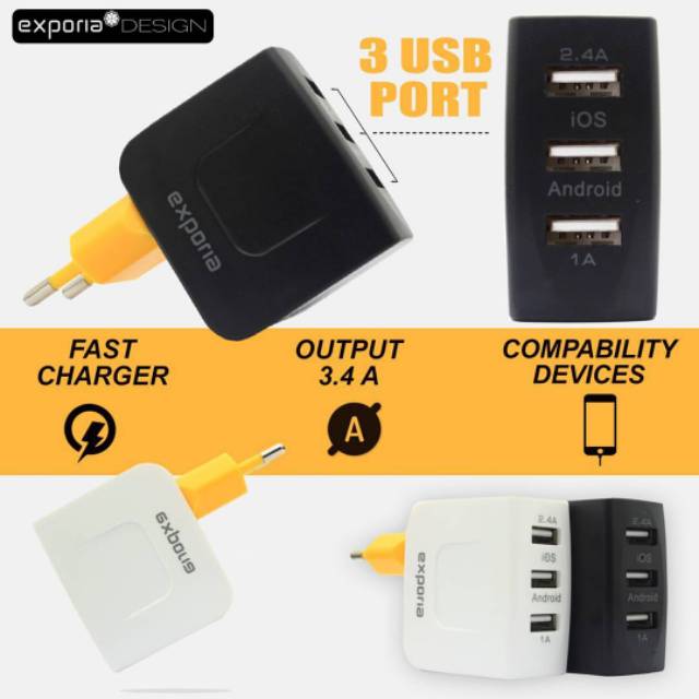 Charger Original exporia 3usb port [TDK TERMASUK KABEL]