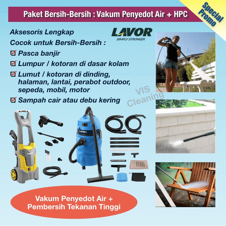 Paket Promo : Vacuum Kolam 30 L &amp; High Pressure Cleaner 100 Bar