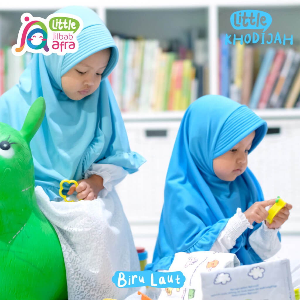 Jilbab Instan Anak Little Khodijah Biru Laut - Little Jilbab Afra - Bahan Kaos, Adem &amp; Lembut