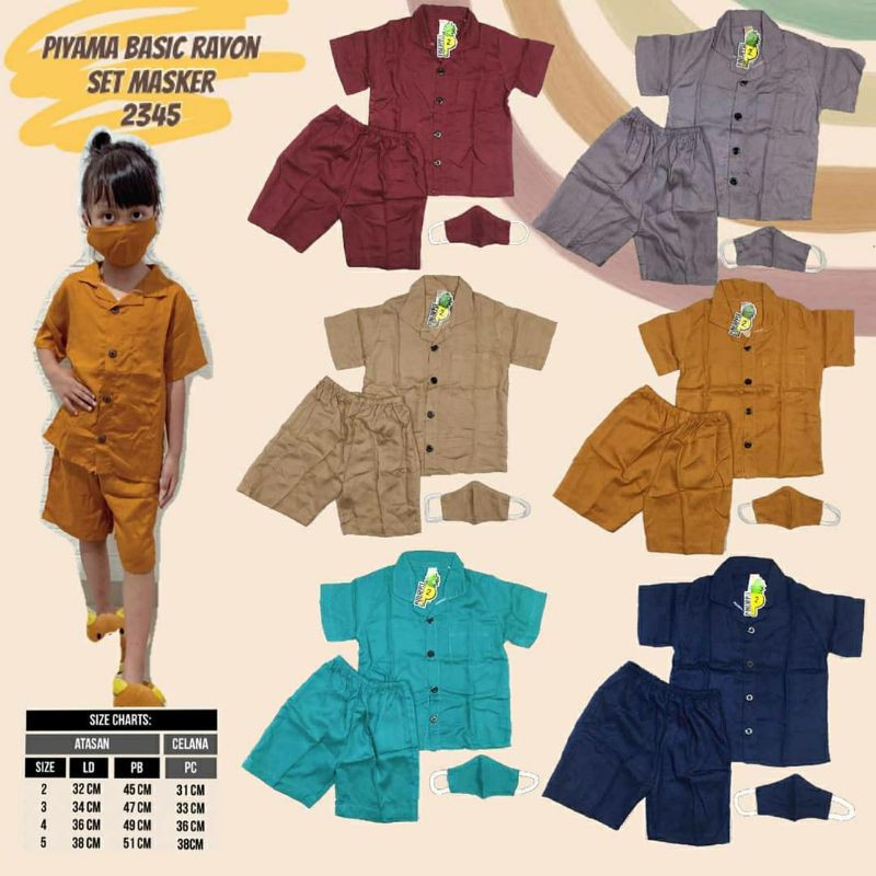 PAJAMAS RAYON + MASKER / ONE SET POLOS / SETELAN BAJU ANAK