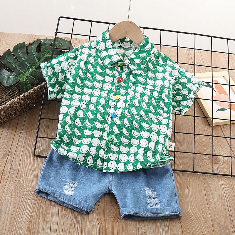 Setelan Anak Laki Laki Jeans Set MILES Baju Anak Kemeja dan Celana Jeans Musim Panas Korean Style Import