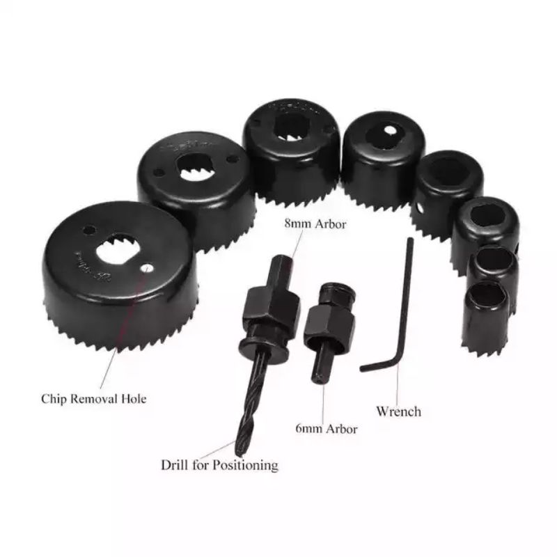 HoleSaw Set Kit Set 11pc  Hole Saw Pelubang Kayu 11 PCS  Mata Bor Kayu  Hydroponic