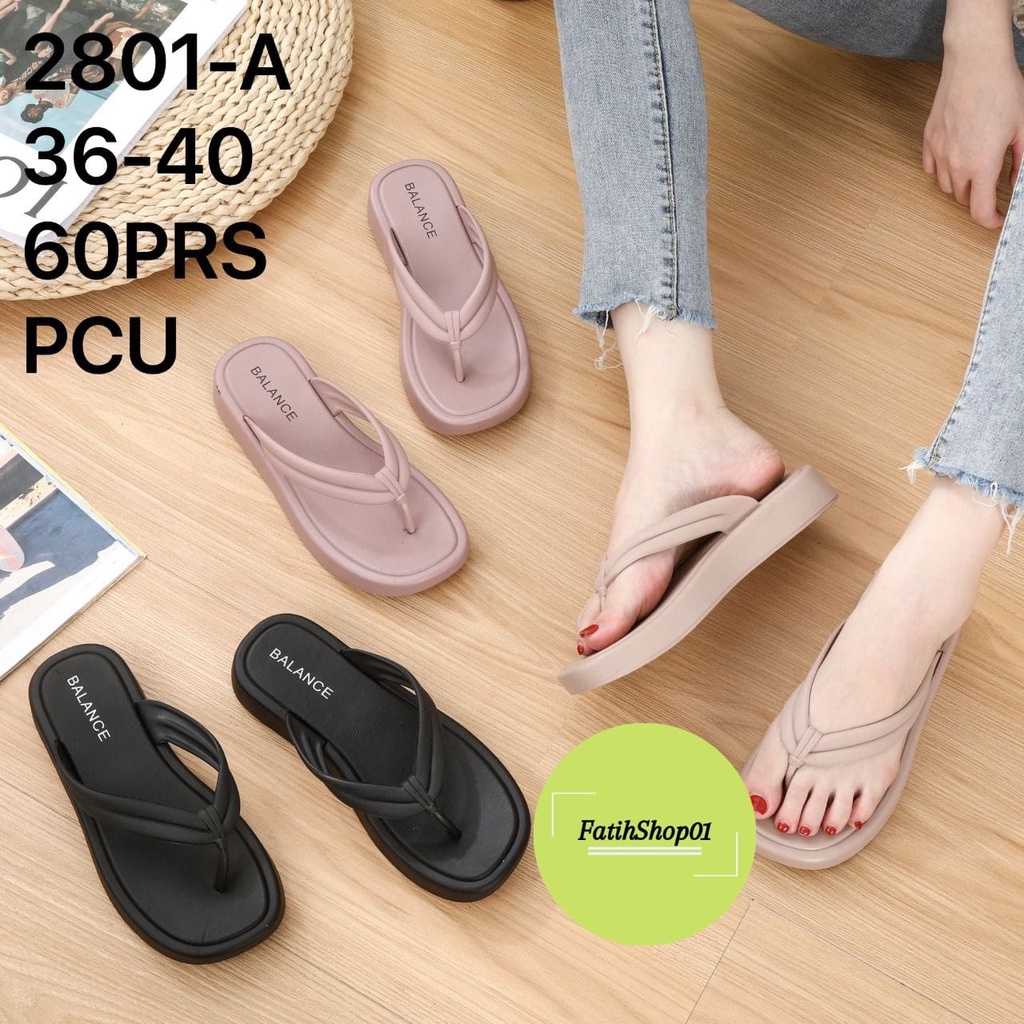 sandal jepit wedges wanita dewasa karet jelly  balance 2801-A (36-40) Sandal wanita kekinian model Korea style terbaru 2022