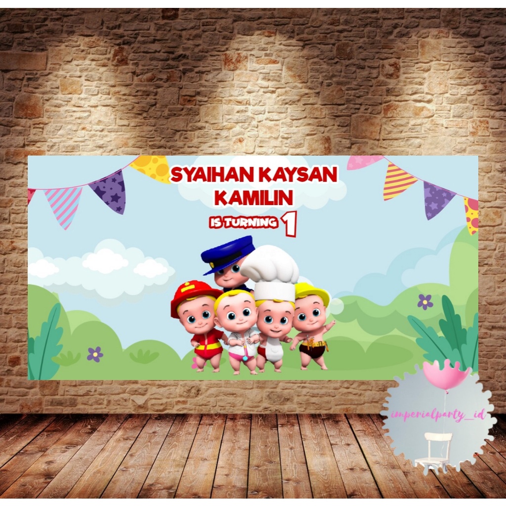 Custom Backdrop Banner Spanduk Happy Birthday Five Little Babies