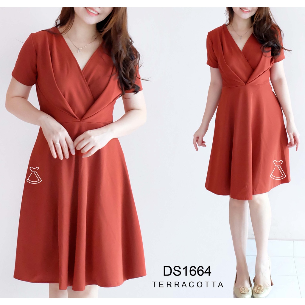 DS1664 - Dress Midi Scuba Stretch Flare Korean Style