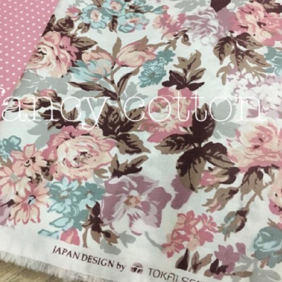 ✹ kain katun jepang motif bunga mawar dusty pink tokai senko ✼