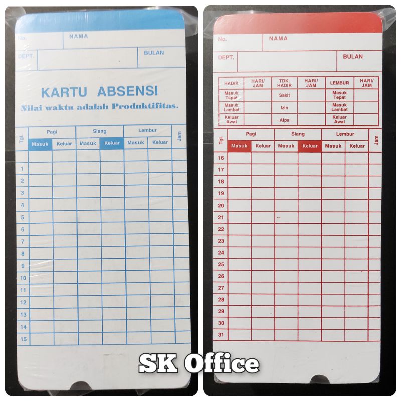 

Kartu absensi warna modifikasi untuk mesin absensi krisbow kozure nideka time tech