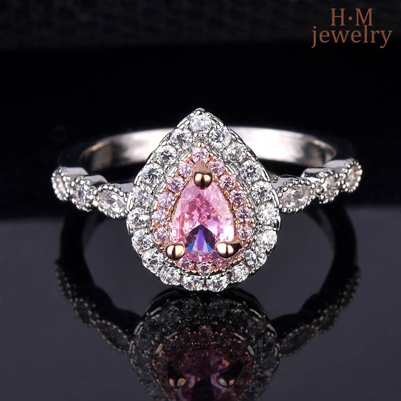 Cincin Sterling Silver 925 Dengan Kristal Warna Pink Untuk Wanita