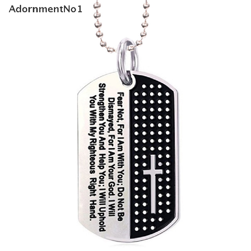 (AdornmentNo1) Kalung Rantai Dengan Liontin Dog Tag Motif Salib Bahan Stainless Steel Untuk Pria