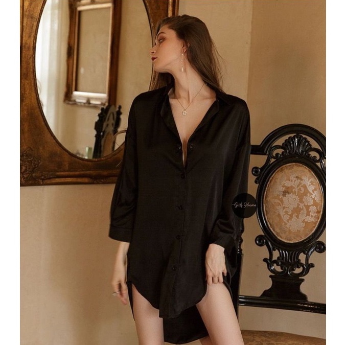 Jane Kemeja Tidur Satin Oversize [ Girlsheaven_id ]