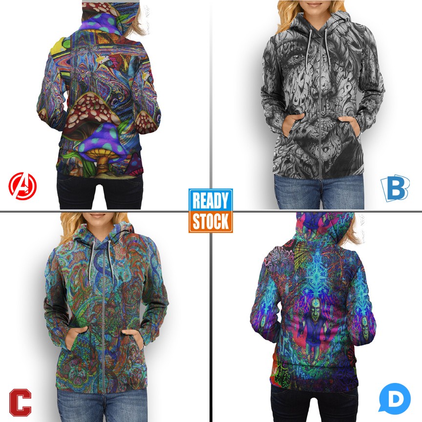 Jaket Hoodie Ayahuasca Trippy Psychedelic Mushroom Artistic SKU-7434106410488 Hoodie Fullprint Casua