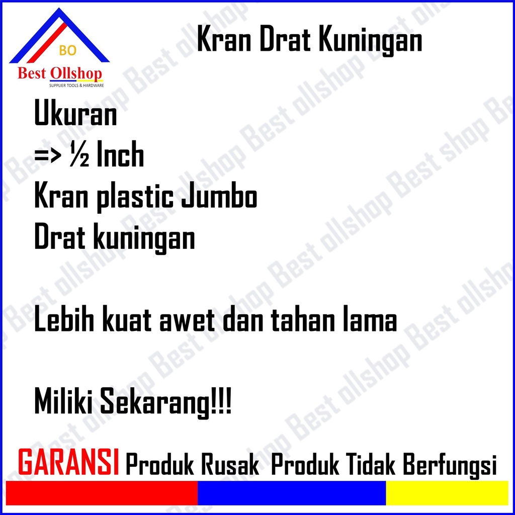 Kran Air PVC Jumbo Drat Kuningan 1/2 / Keran Kran Air Tembok Taman Plastik Murah