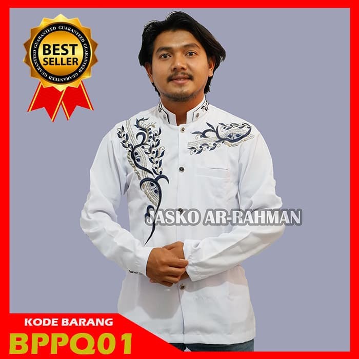 keren Jasko Putih Double Bordir (Baju Koko Pria- Kemeja Koko)