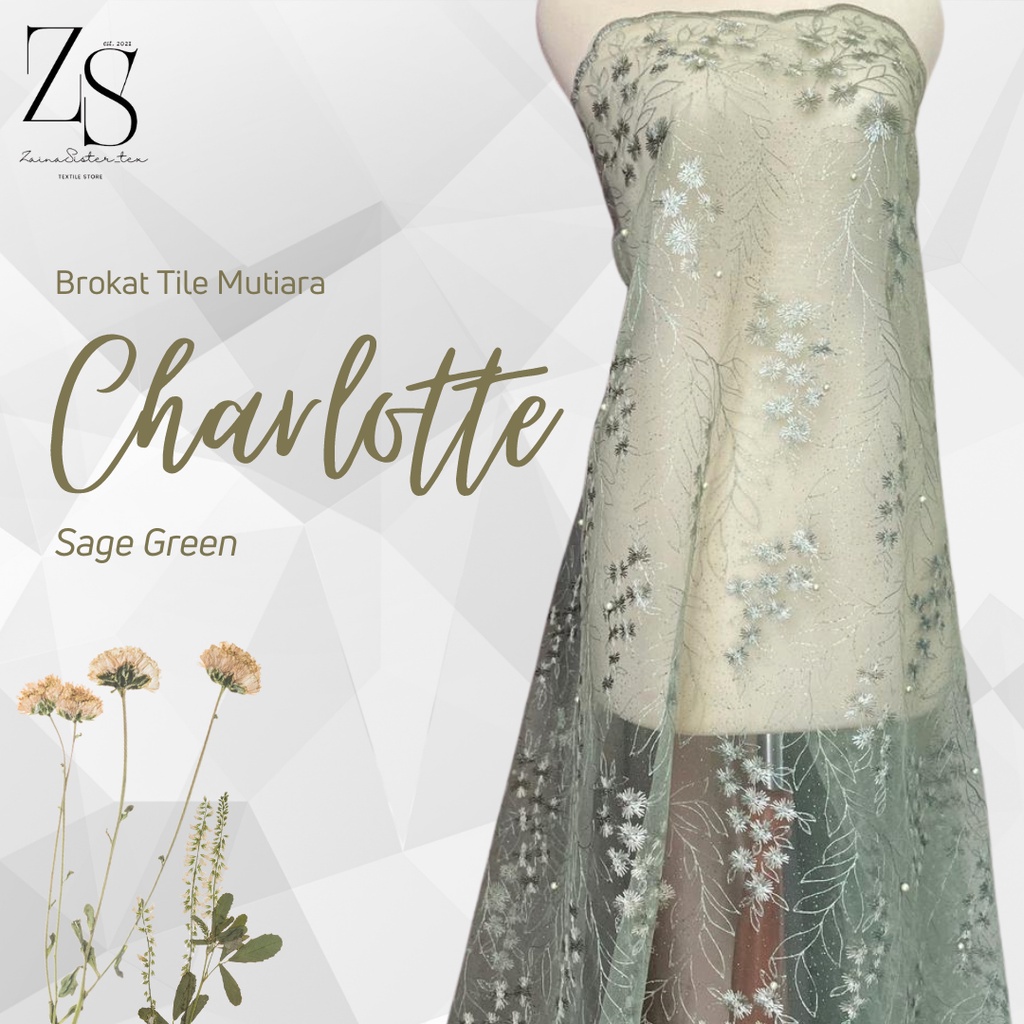 Kain Brokat Tile Mutiara Charlotte Bahan Kebaya Warna Hijau Wardah Green Tea Cream Baby Blue