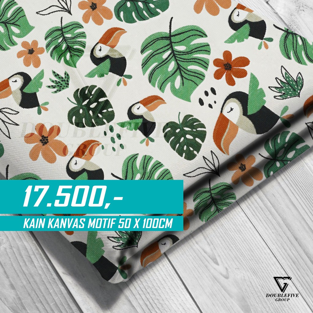 Kain Kanvas Meteran Motif 50 x 100 Cm - Rangkong Putih