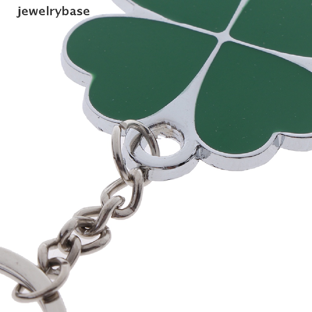 1pc Gantungan Kunci Bentuk Daun Clover Hijau Bahan Stainless Steel