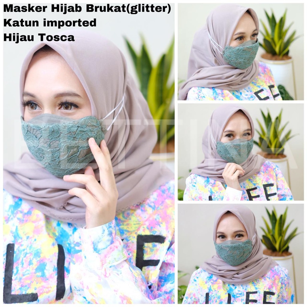  MASKER  HIJAB  BRUKAT GLITTER 3 PLY PENUTUP WAJAH MODIS 