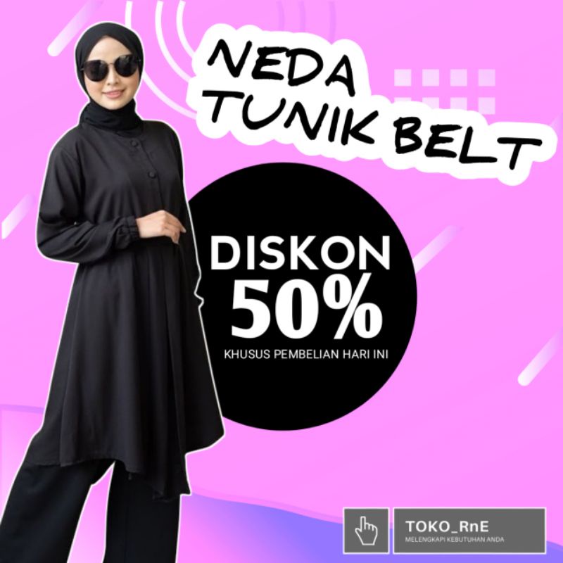 NEDA TUNIK FULL KANCING MOSCREPE // tunik dzuvia/monna Hitam