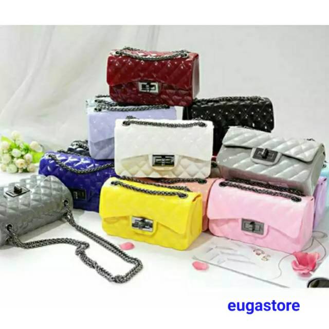 Tas jelly glossy rantai tali hitam