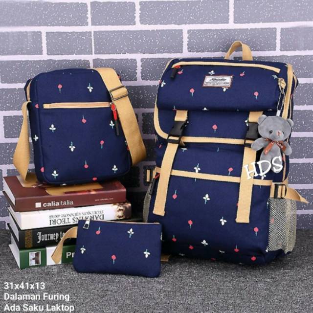 Ransel 5in1 banyak bonusnya tas anak tas sekolah anak motif batman tas ransel sekolah anak laki/perempuanRansel tulip gesper dua wanita 3 in 1