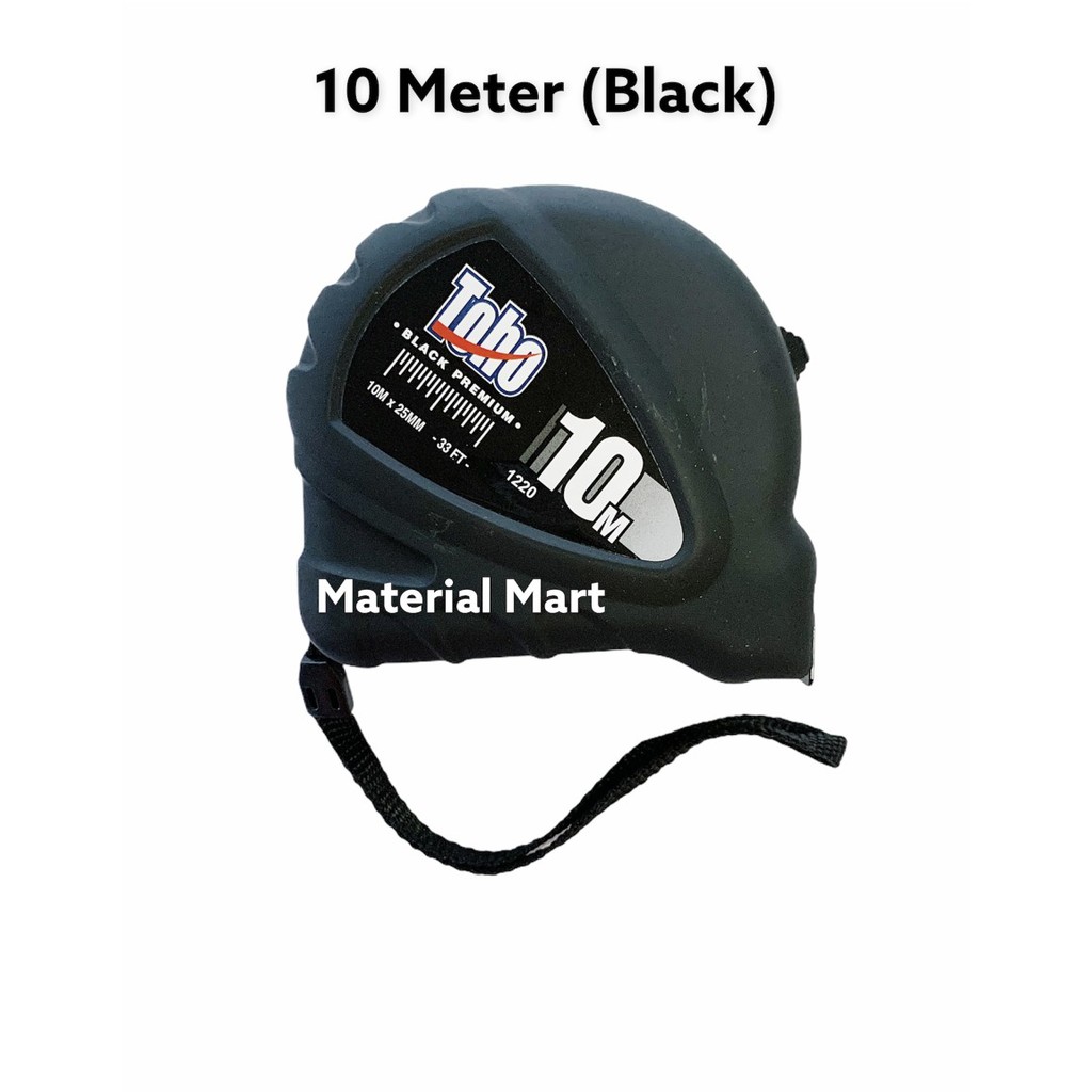 Meteran Toho 10m Black PREMIUM (ORI) | Alat Ukur Plat Putih 10 m Hitam | Material Mart