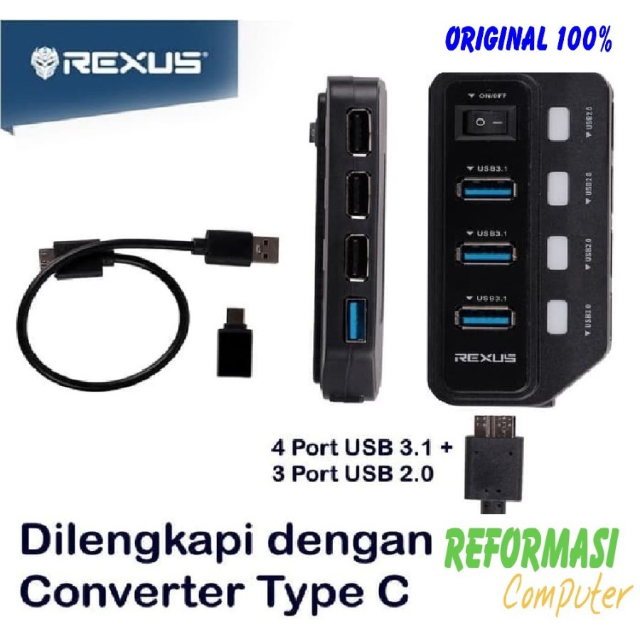 Usb Hub 7 port Rexus V3.1 4Port + V2.0 3Port RXH 332 original