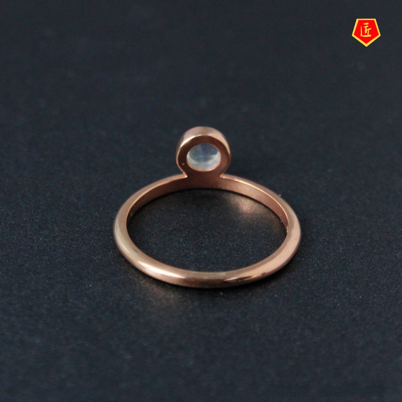 [Ready Stock]Creative round Moonstone Geometric Triangle Ring 14K Gold Personality