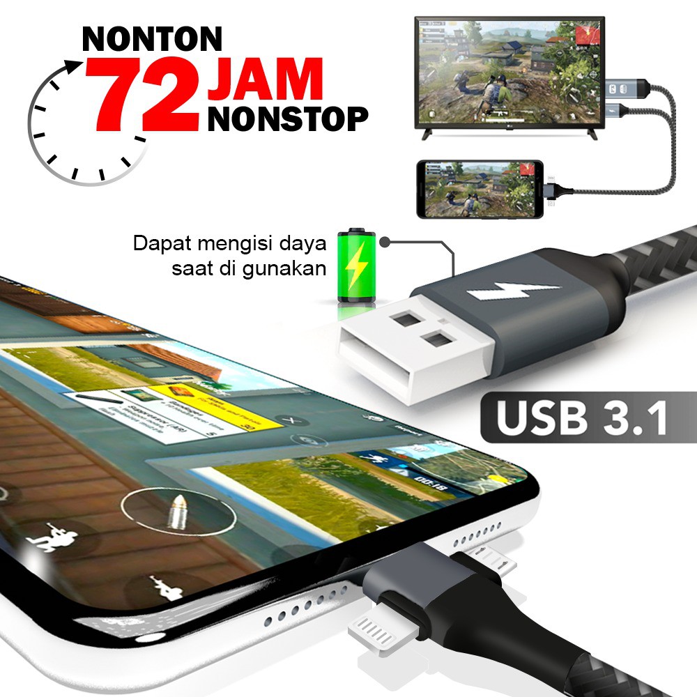 Micro usb Type-c Lightning to hdmi cable Mhl Px MHA-110U adapter 3in1 - Hp smartphone to tv