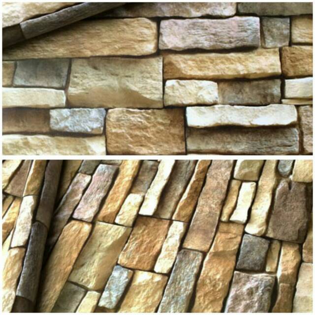 Grosir Wallpaper sticker dinding ruangan taman termurah motif batu alam batu bata cream coklat bagus