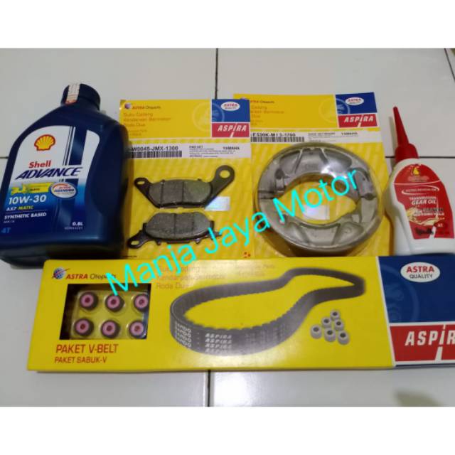 V-Belt set roller + kampas rem depan &amp; belakang + Shell Ax7 matic &amp; gardan for Mio J/Soul GT/X-Ride