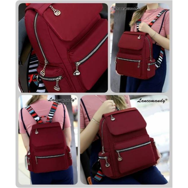 PROMO LANCEMANDY 7027 | Backpack Parasut Wanita Tas Ransel Import Original | Ransel Cewek | Ransel Perempuan | Tas Wanita