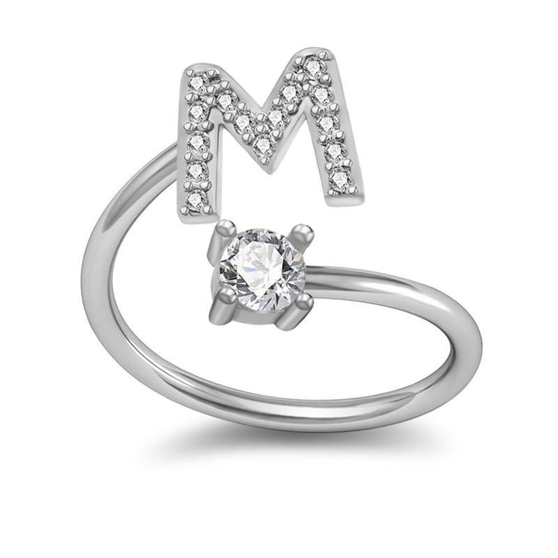 TJM Cincin Huruf A - O Wanita Fashion / Aksesoris Korea Emas Putih Silver / Perhiasan Cincin Wanita-CINCIN M