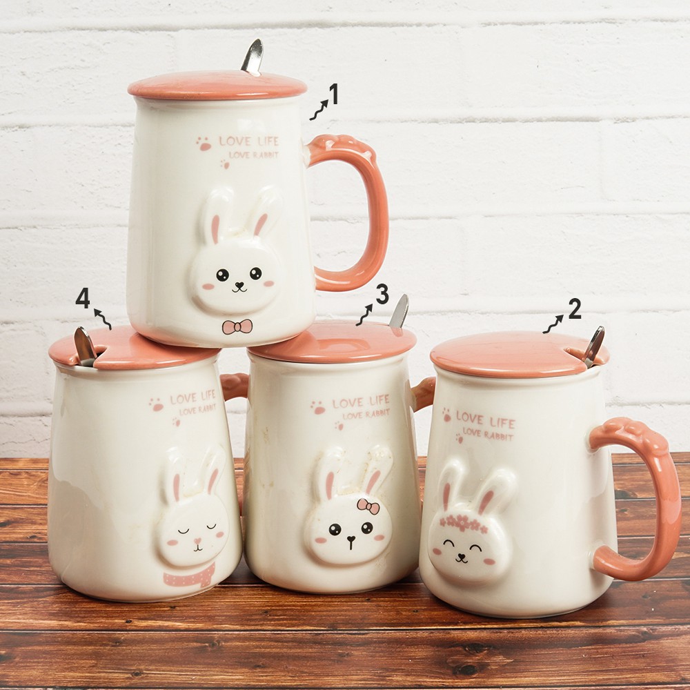 Mug Keramik Rabbit White Mug Lucu Gelas Minum Kopi Kelinci