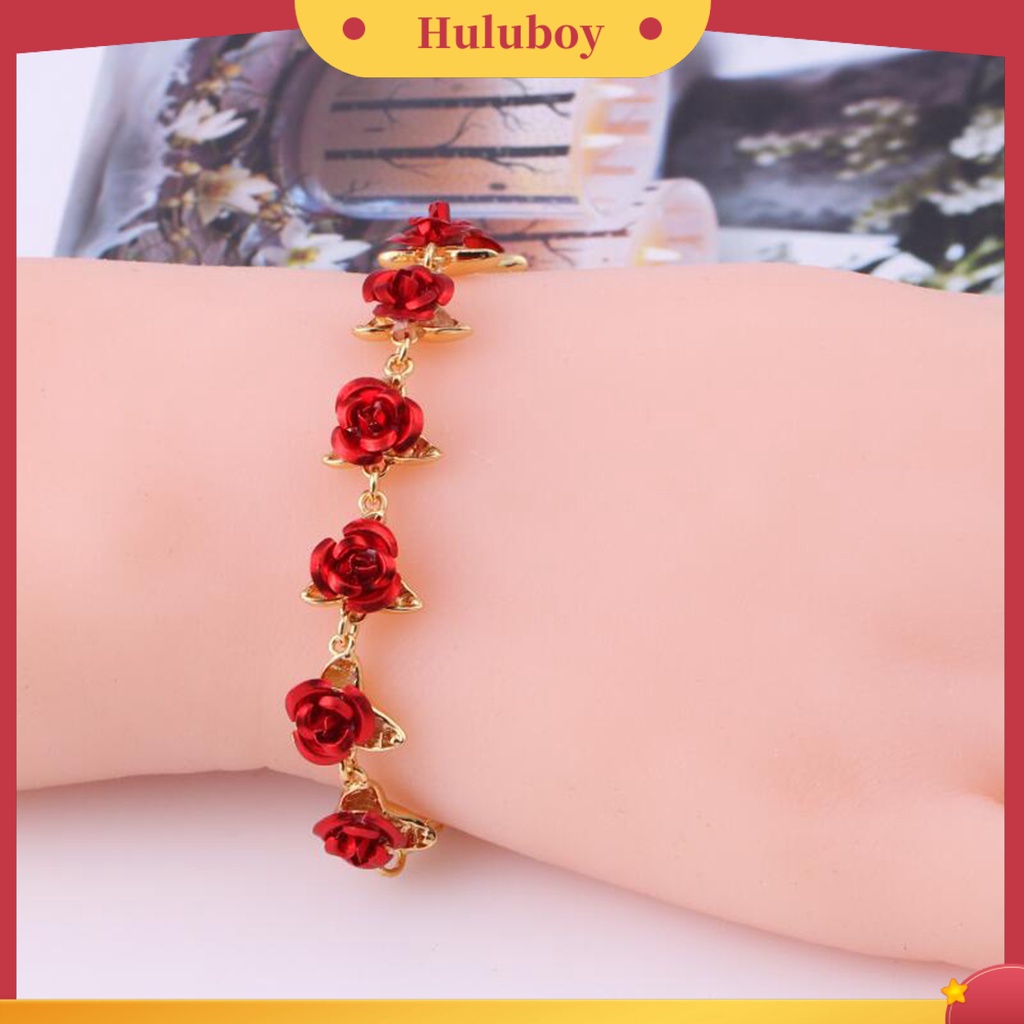 Hu Hu Hu Hu Hu Alat Bantu Pasang Kacamata♡ Gelang Rantai Desain Mawar Merah Untuk Hadiah Valentine Wanita