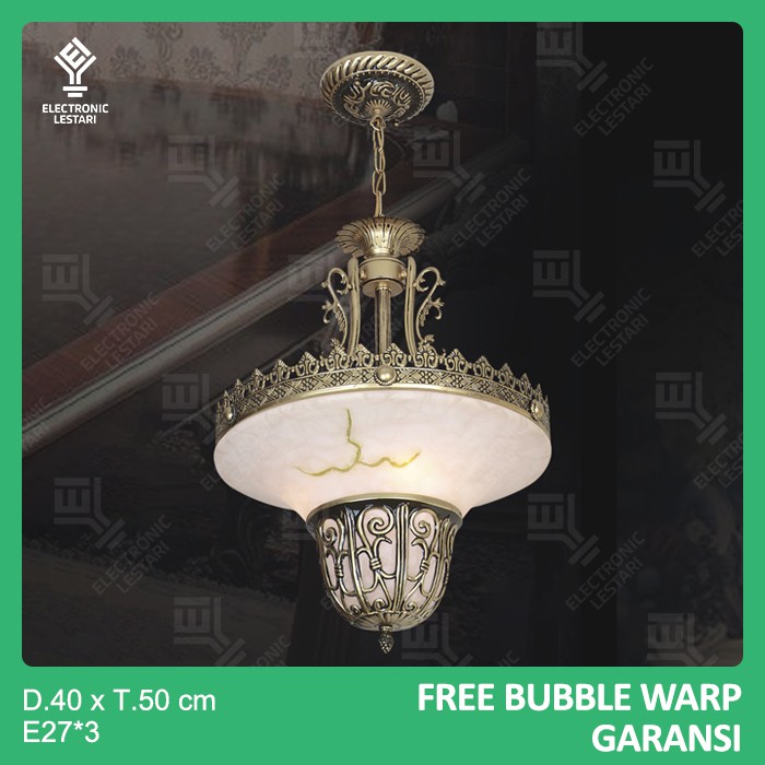 Lampu Hias Gantung Ruang Tamu Klasik Antik Timur Kaca Putih