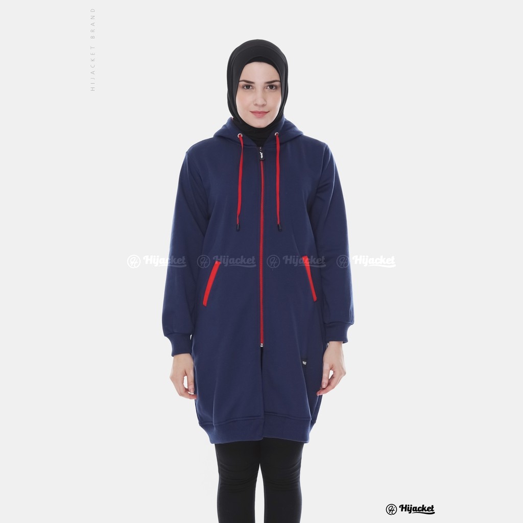 Hijacket Basic jaket hijab wanita Muslim Syari panjang polos tebal (COD bayar di rumah)-HJ3 Navy x Maroon