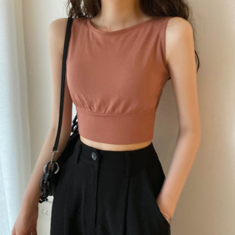 Gobra ♕ PW113 Pakaian Tanktop Fashion Wanita Korea Push Up Tanpa Kawat Kasual Seksi Import Jakarta-PINK