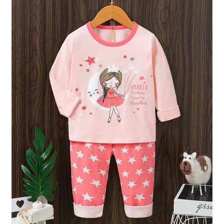 Baju Setelan Anak Perempuan Moon Peri Pink Lengan Panjang Import