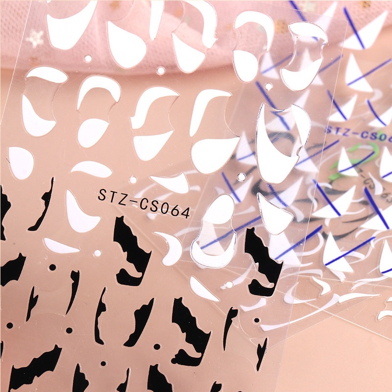 1 Lembar / Pak Stiker Kuku 3D Gaya Perancis Motif Geometri + Glitter Untuk Dekorasi Nail Art / Manicure