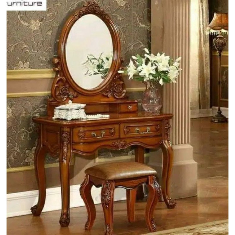 meja rias antik ukir mewah kayu jati perhutani murah promo