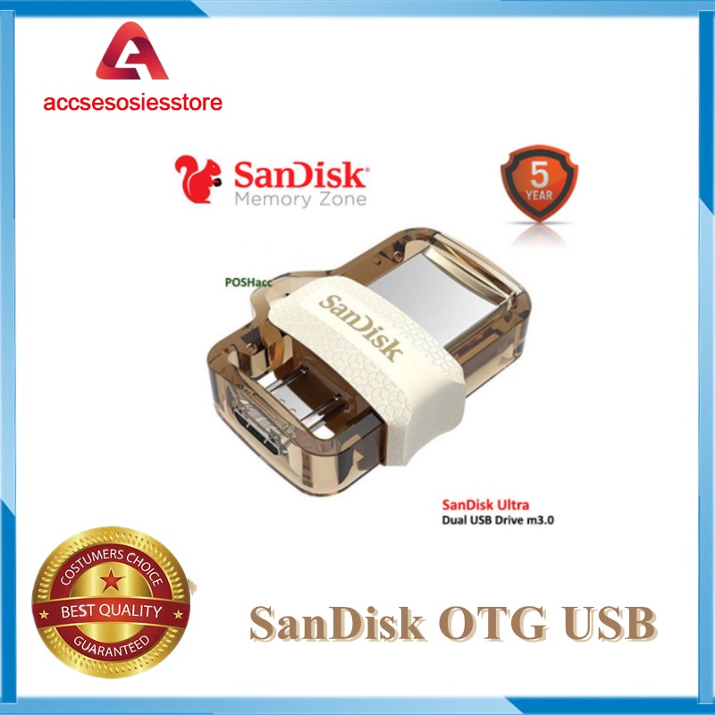 SanDisk Flashdrive Ultra Dual Drive OTG 16GB/32GB/64GB/128GB Transmisi 150M/S M3.0 Flash Drive Storage Eksternal- Gold(100% Original)