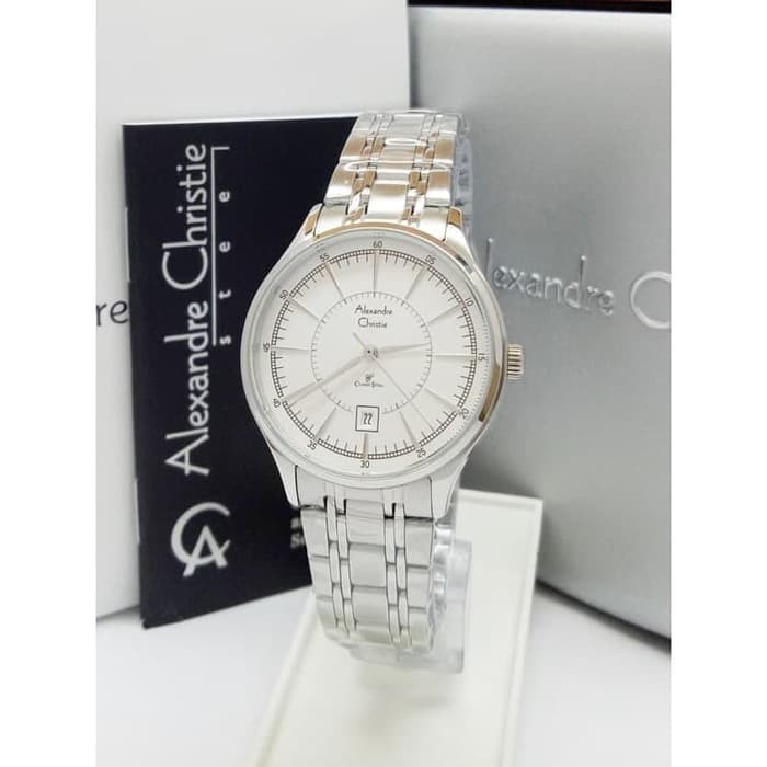 ALEXANDRE CHRISTIE AC 8553 WANITA SILVER WHITE ORIGINAL JAM TANGAN